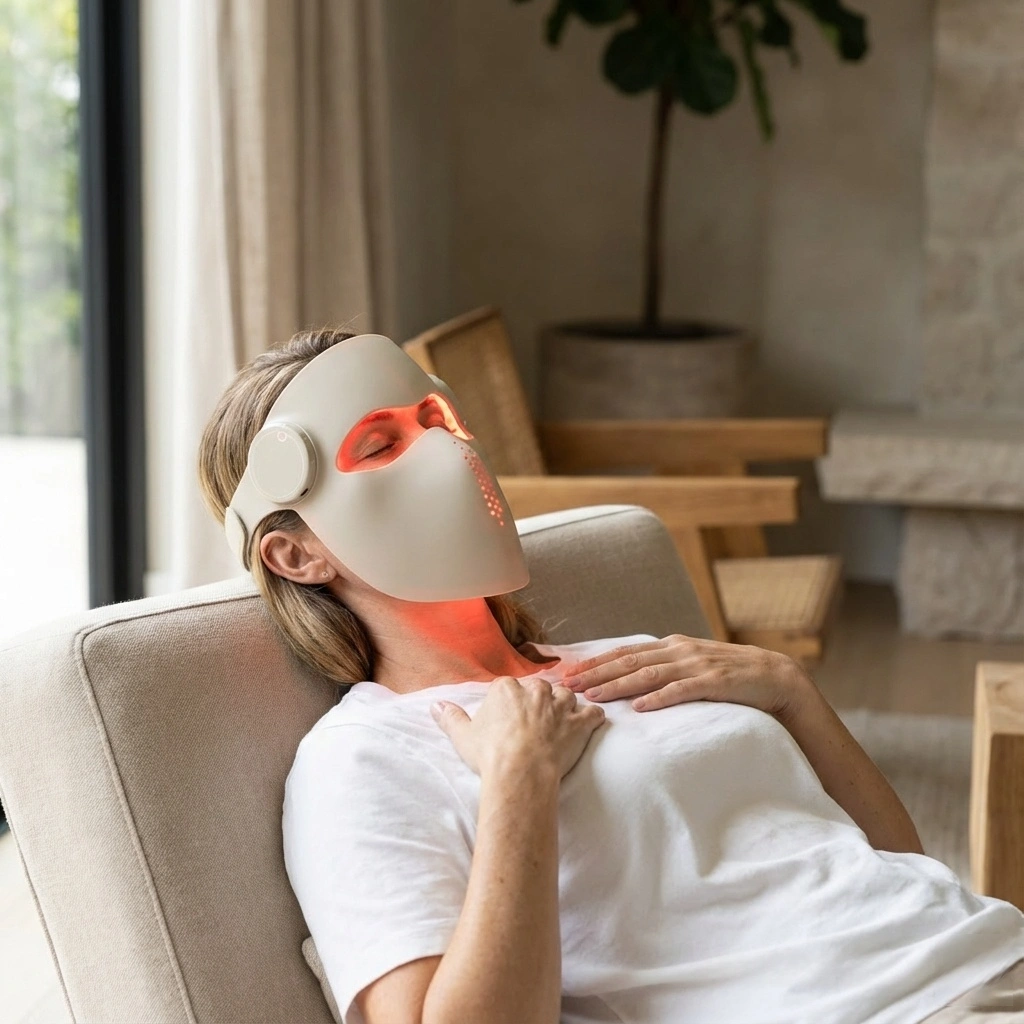 woman wearing premium iconskin led face mask